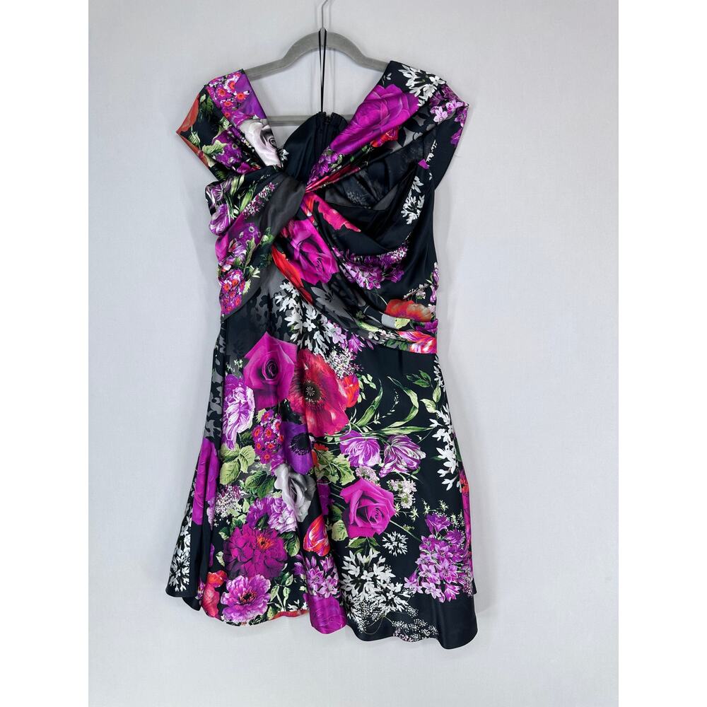 Talbot Runhof Silk Floral Cocktail Dress Black Pink Women’s EU 44